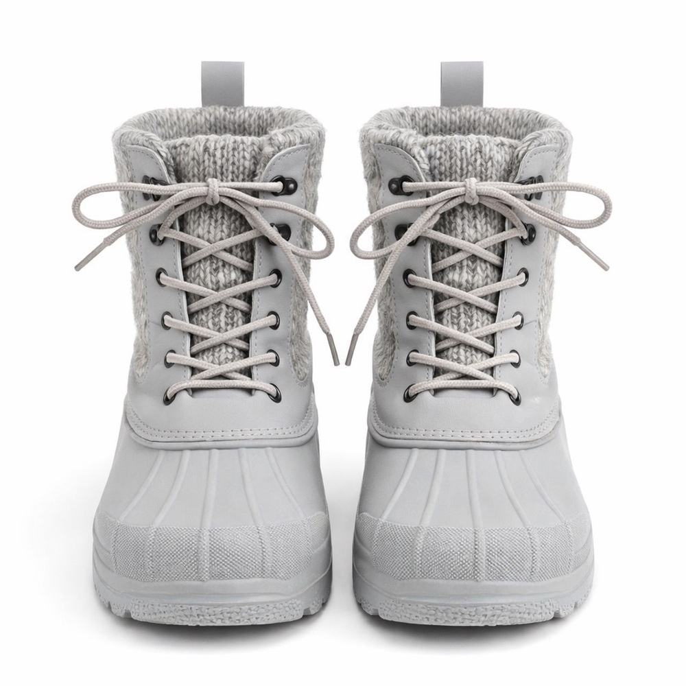 MUK LUKS Women’s Size 8 Gray Duck Boots Knit Winter Waterproof Rubber Sole Cozy